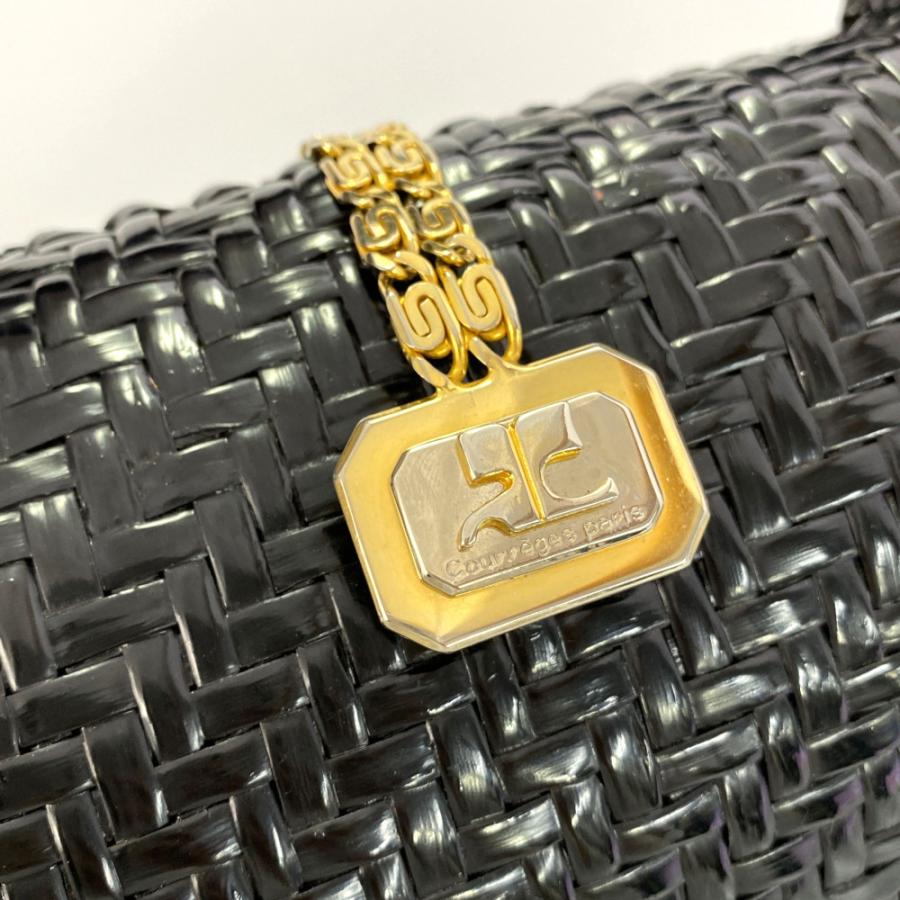 courreges（クレージュ） チェーン金具付ラタンかごバッグ/ブラック