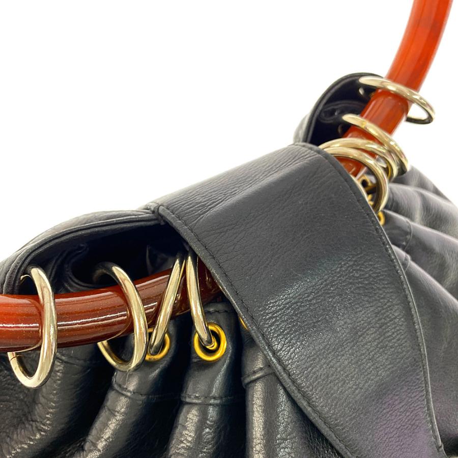 GUCCI グッチ OLDGUCCI・リングハンドル・レザー巾着ハンドバッグ 