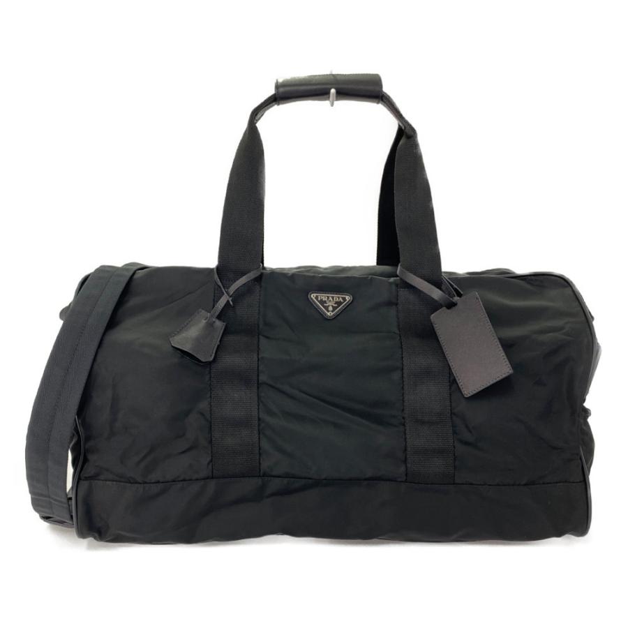 PRADA ブラック ボストンバッグ　ナイロン プラダ PRADA ボストンバッグ ナイロン 三角ロゴプレート 黒