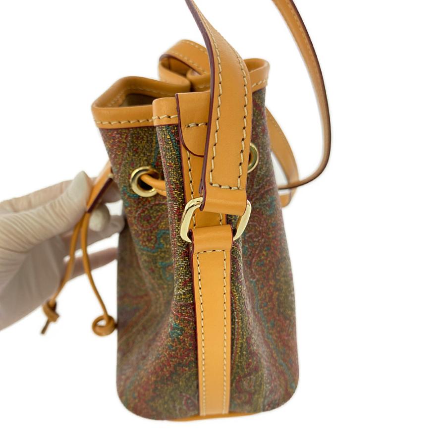 エトロ　ETRO MILANO　巾着　ナイロン　x　レザー　ショルダーバッグ ETRO エトロ ペイズリー柄巾着ショルダーバッグ/ブラウン/ETRO