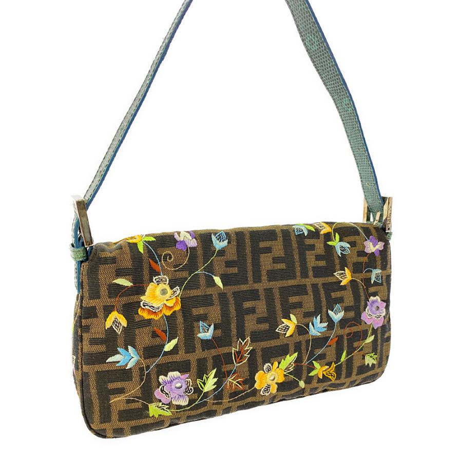 FENDI（フェンディ） バゲット・ズッカ柄 フラワー ショルダーバッグ
