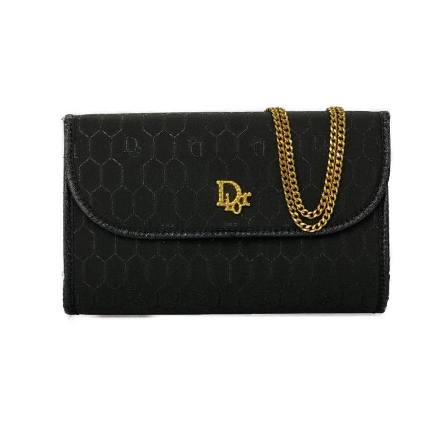 【良品】 Dior ディオール チェーンショルダーバック ハニカム ブラック Christian Dior ディオール ハニカム Diorモチーフ レザー