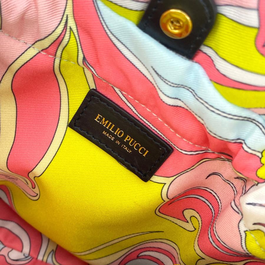 EMILIO PUCCI 巾着ショルダー エミリオプッチ ロゴレザー巾着ショルダーバッグ/ピンク/イエロー
