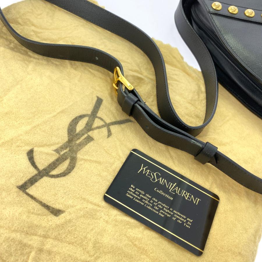 イヴサンローラン Yスタッズ 型押しレザーショルダーバッグ/ブラック  