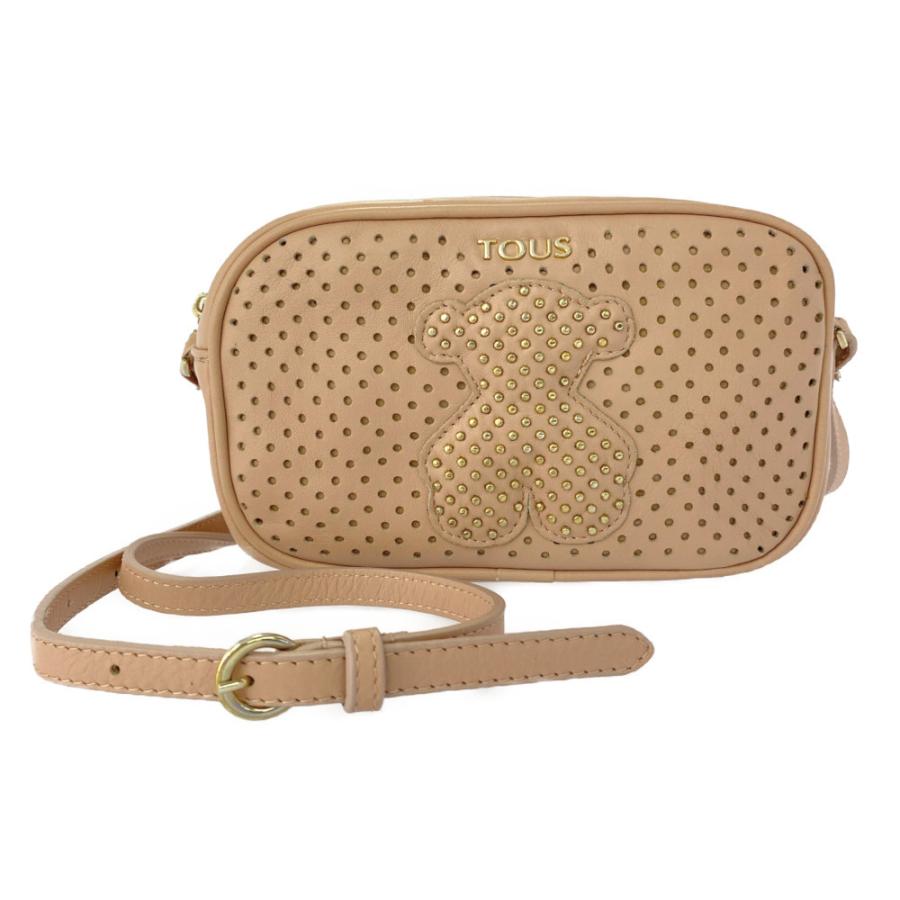 トウス スタッズ クマ柄 パンチングレザー ショルダーバッグ/ピンク  