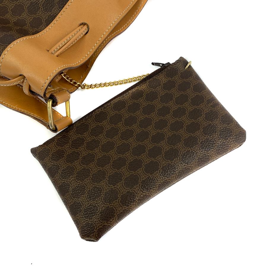 CELINE（セリーヌ） マカダム ポーチ付 巾着ショルダーバッグ/ブラウン