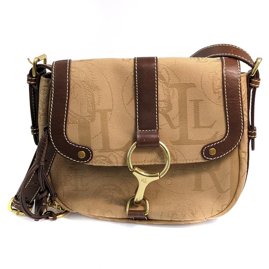 ローレンラルフローレン レザー×キャンバス ショルダーバッグ