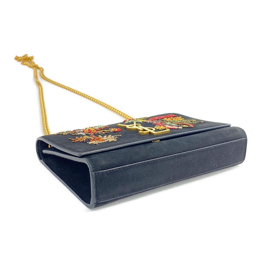 イヴサンローラン スエード ビーズ刺繍 チェーンショルダーバッグ