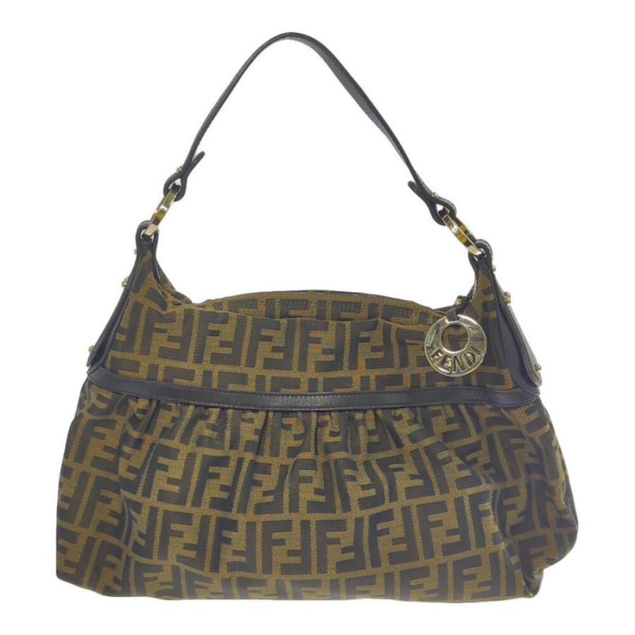 FENDI フェンディ ズッカ・キャンバス ハンドバッグ レザー ショルダー 