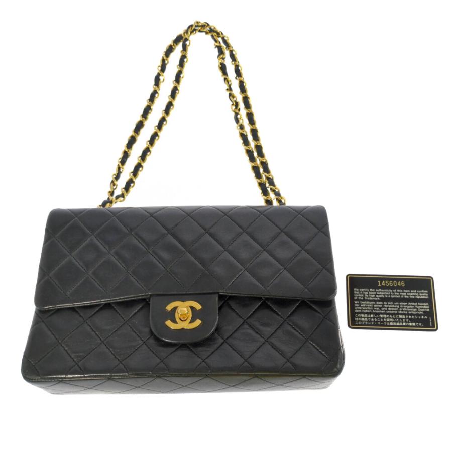 ★SALE【5dd5636】シャネル ショルダーバッグ マトラッセ Wフラップ Wチェーン ラムスキン ブラック ゴールド金具【中古】レディース マトラッセ Wフラップ Wチェーンショルダーバッグ ラムスキン ブラック