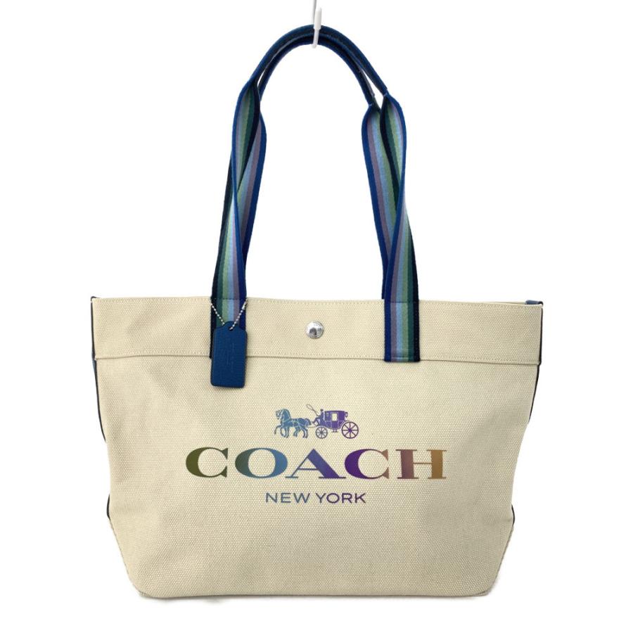 コーチ ロゴ キャンバス トートバッグ/91170/ホワイト系/ブルー/COACH