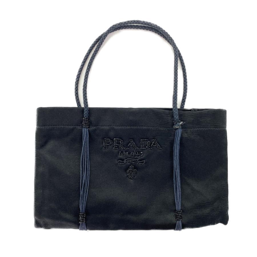 プラダ シルクサテン ロゴビーズ刺繍バッグ/ブラック/ネイビー/PRADA 翌日配送可/b220316/431114｜rfstore