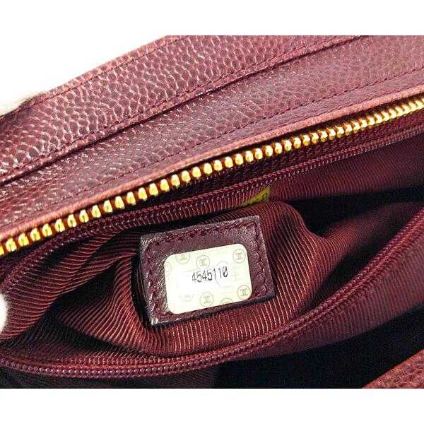 シャネル キャビアスキン ココマーク ウエスト ボディ バッグ ボルドー