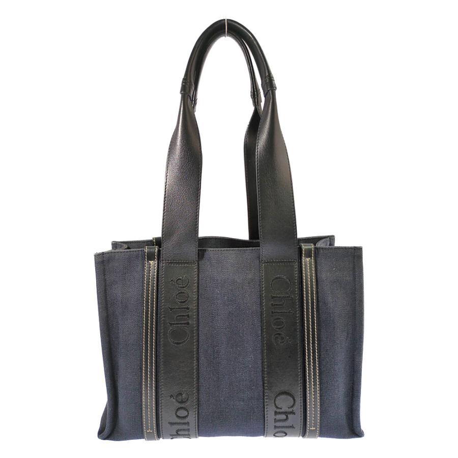 Chloé トートバッグ キャンバス レザー Chloe（クロエ） Woody キャンバス×レザートートバッグ 01237565
