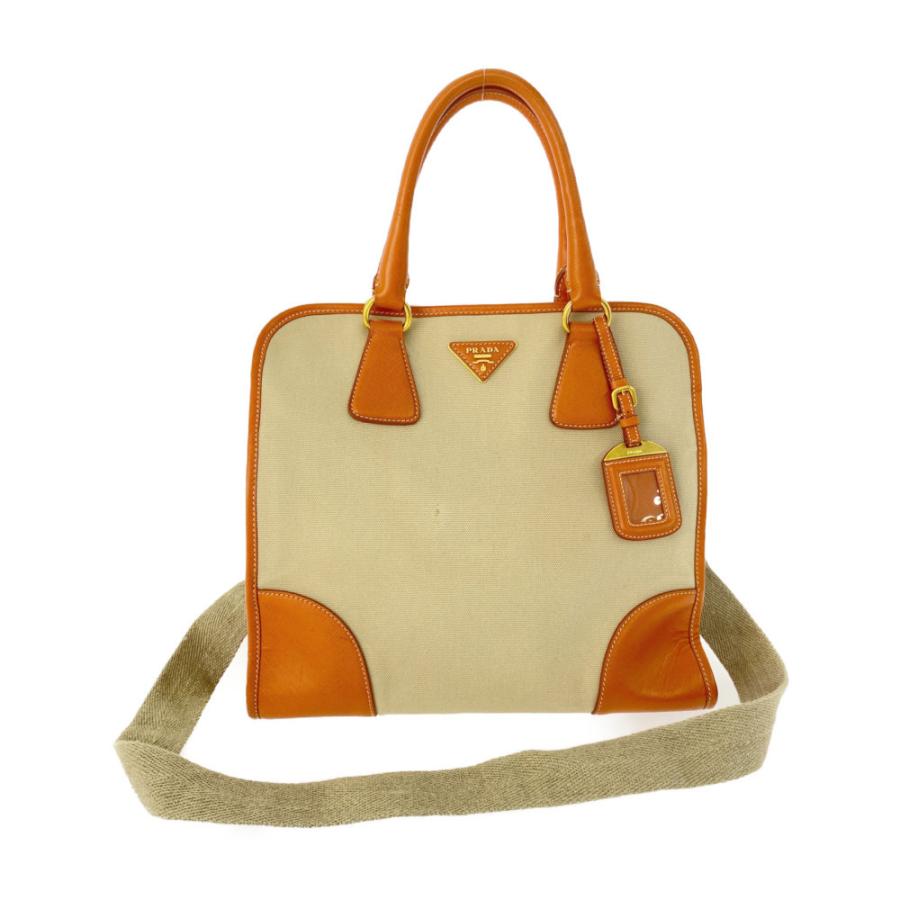 PRADA（プラダ） サフィアーノ×カナパ 2WAYハンドバッグ/BN2254/キナリ 