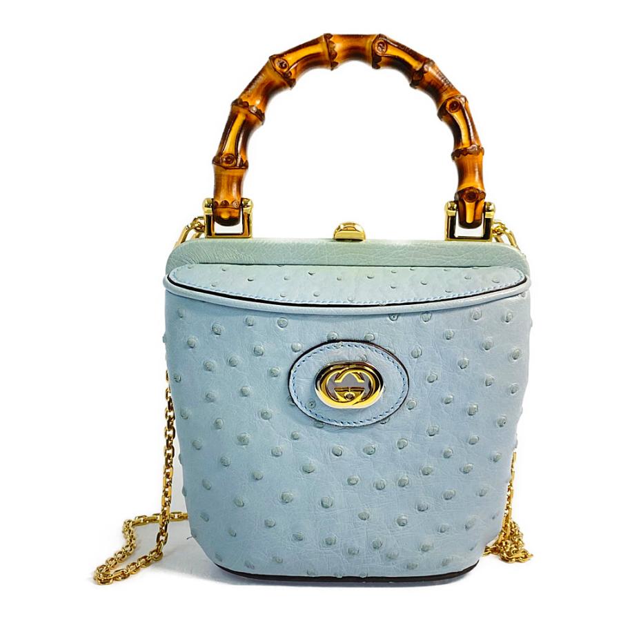GUCCI グッチ バンブー・オーストリッチ ミニバケット・2WAYハンド  
