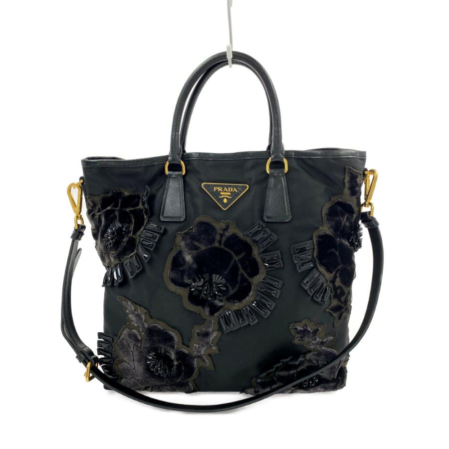 PRADA（プラダ） ビーズ フラワー 2WAYショルダートートバッグ/B1856S/ブラック/PRADA 翌日配送可/b220830 ...