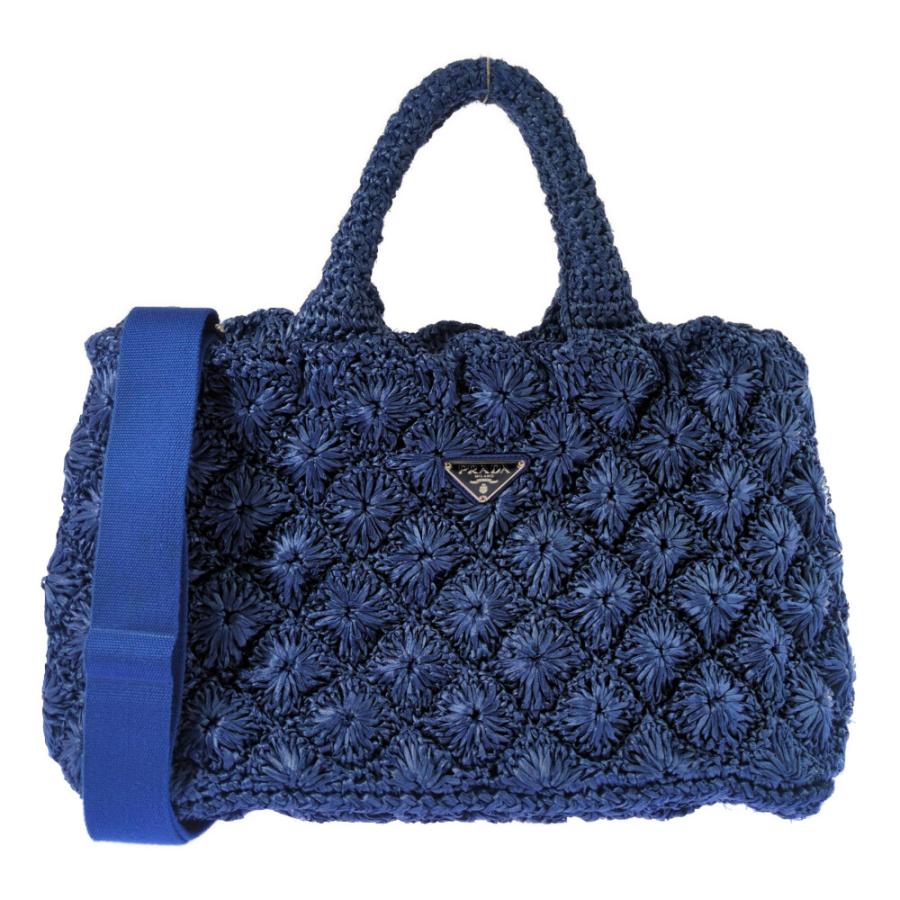 PRADA プラダ ラフィアバッグ かごバッグ トートバッグ カナパ PRADA（プラダ） ラフィア クロシェ カナパトート ハンドバッグ