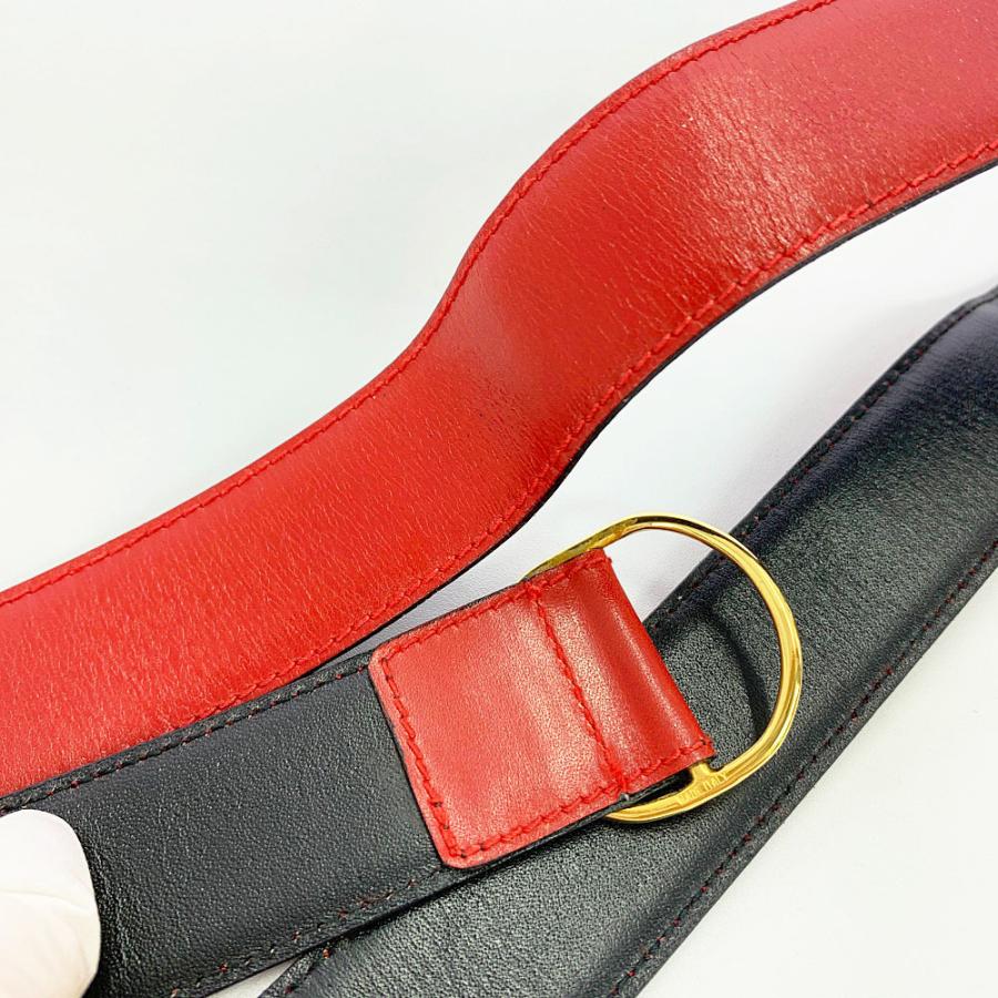 CELINE レザーベルト 黒/赤 CELINE（セリーヌ） カーフレザー・ウエストポーチ・ベルトバッグ