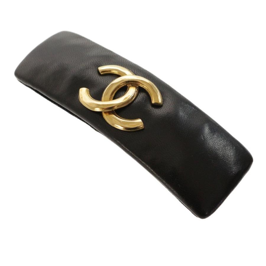 CHANEL シャネル　ココマーク　レザーバレッタ CHANEL シャネル ココマーク レザー バレッタ ゴールド金具 箱