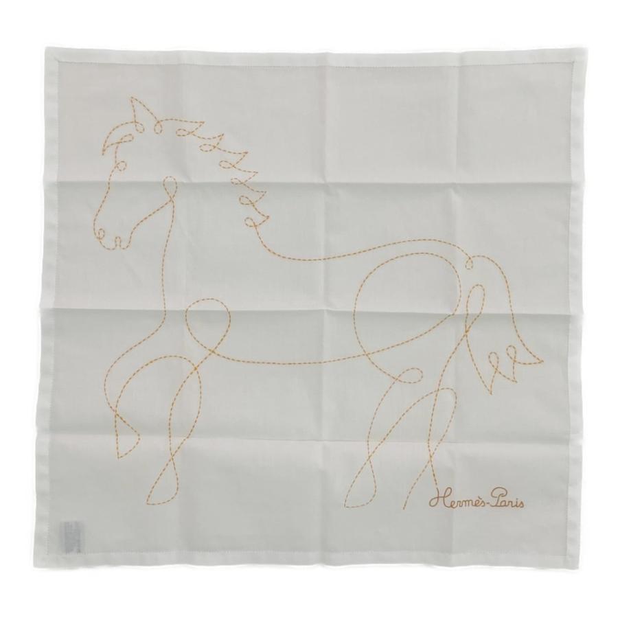 超美品・エルメス ホースモチーフ・オレンジステッチ・刺繍・ハンカチ