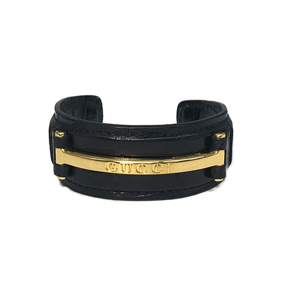 GUCCI グッチ オールドグッチ ビット 型押しレザー バングル