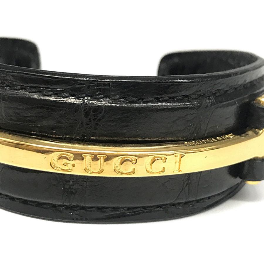 GUCCI グッチ オールドグッチ ビット 型押しレザー バングル