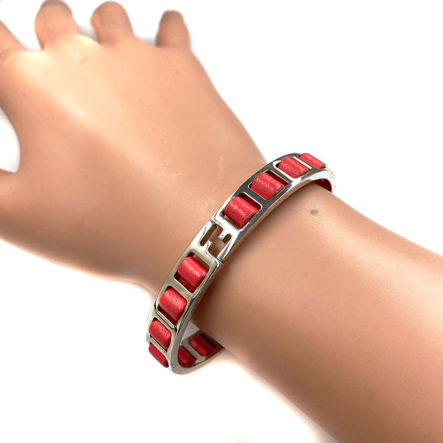 FENDI（フェンディ） FFロゴレザーチェーンバングル/合金/メッキ