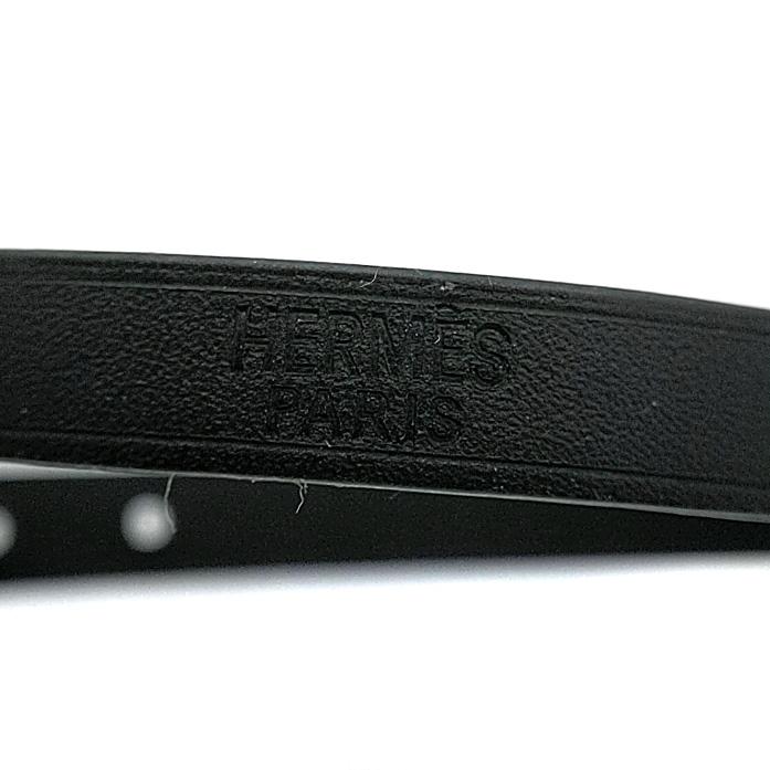 HERMES ブラック レザーブレスレット ブラック　シルバー金具　ビーアピ HERMES ブラック レザーブレスレット ブラック シルバー金具