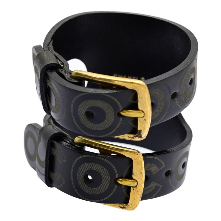 CHANEL 黒 ベルト　ロゴバックル CHANEL シャネル ロゴパターン レザーベルト バックル