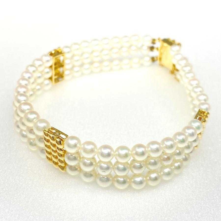 MIKIMOTO ミキモト 真珠(パール)3連ブレスレット/K18YG/750 MIKIMOTO ミキモト 真珠(パール)3連ブレスレット/K18YG/750