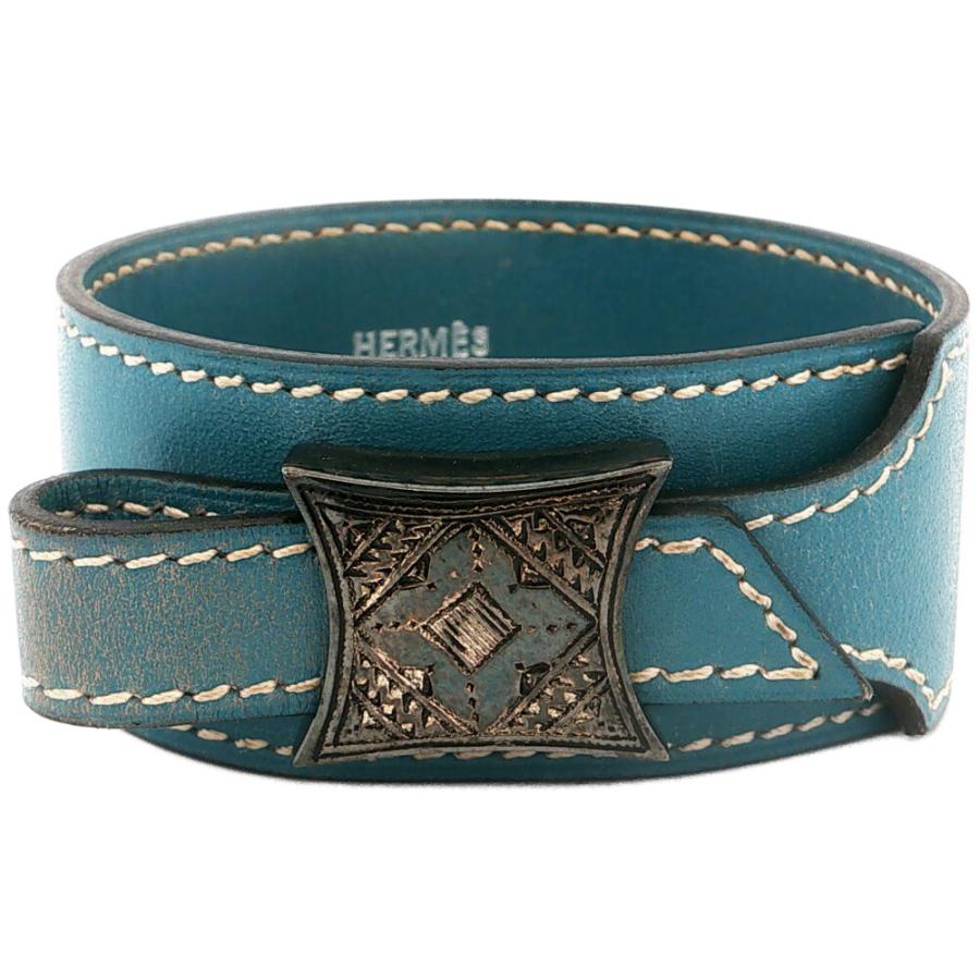エルメス　バングル　ブレスレット　レザー HERMES（エルメス） トゥアレグ ブルージーンレザーバングル