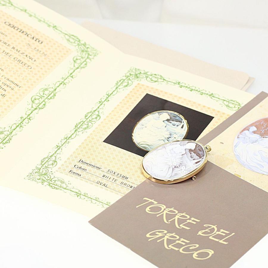 シェルカメオ Balzano/バルザーノ 花を持つ女性 ブローチ ペンダント