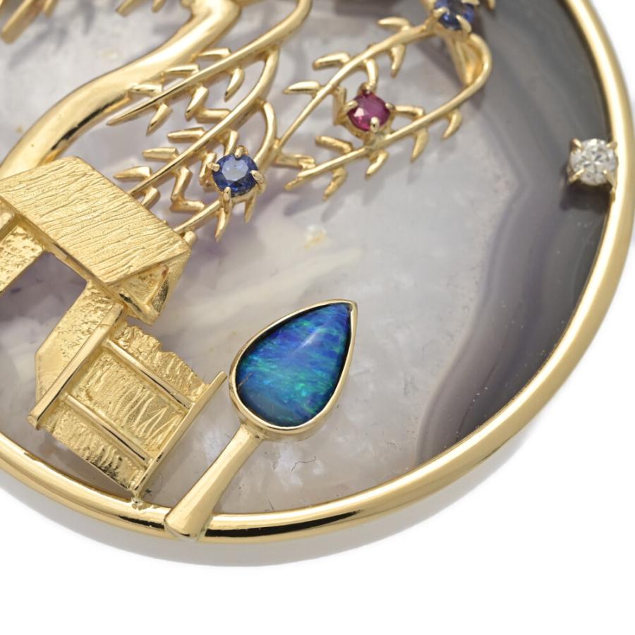 0.1ct アゲート めのう クォーツ ブラックオパール ブローチ