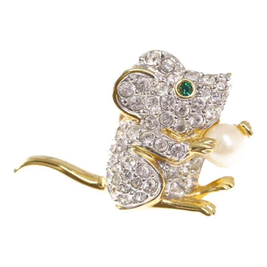 SWAROVSKI クリスタル ネズミ ブローチ SWAROVSKI スワロフスキー ネズミモチーフブローチ・ピンタック