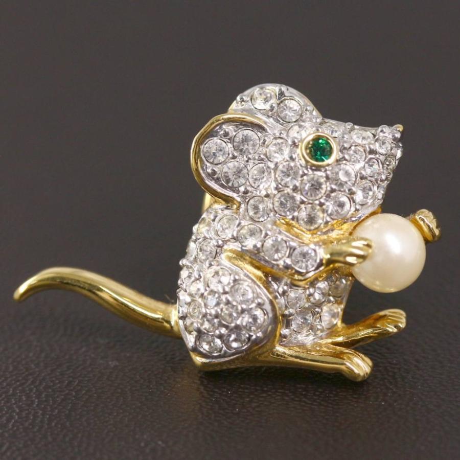 SWAROVSKI（スワロフスキー） ネズミモチーフブローチ・ピンタック