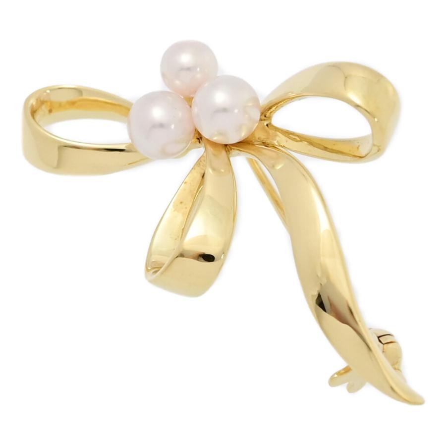 ミキモト MIKIMOTO リボンモチーフ パールブローチ K18YG パール