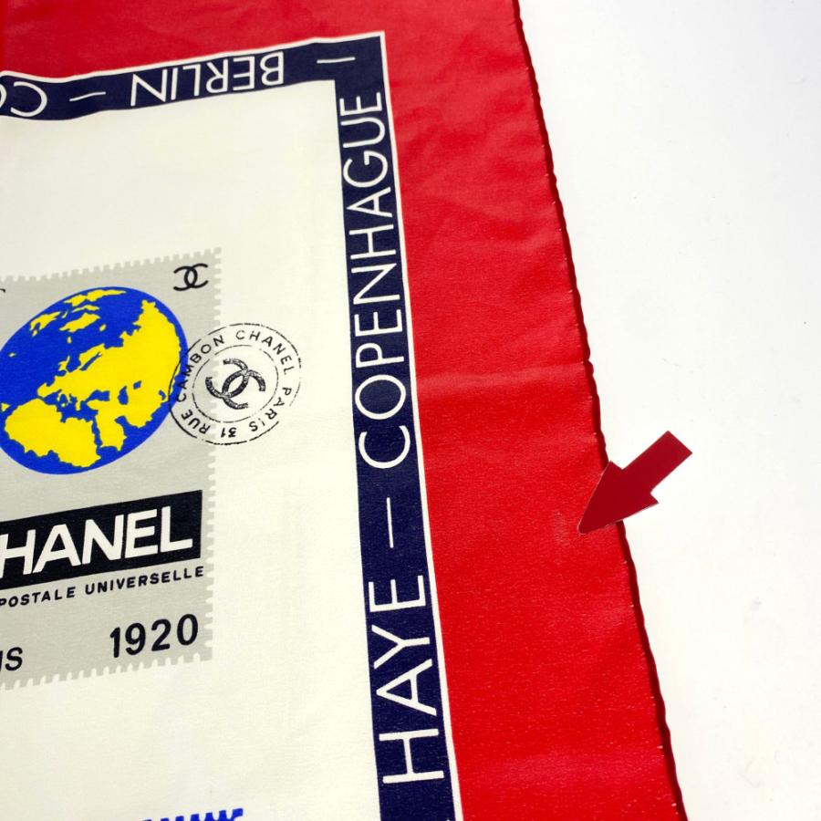 CHANEL 切手モチーフ スカーフ CHANEL（シャネル） 切手柄 スカーフネックウェア/レッド/ホワイト