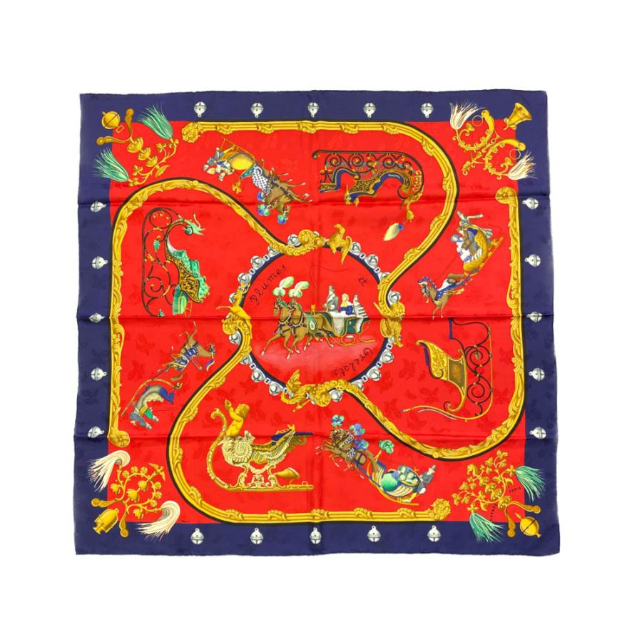HERMES　カレ90　スカーフ PLUMES ET GRELOTS 羽飾りと鈴 HERMES エルメス カレ90 Plumes et Grelots 羽飾りと鈴 ネイビー