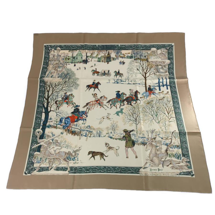 エルメス カレ90 L'HIVER 冬の狩猟 シルク HERMES（エルメス） カレ90・Lhiver・L'hiver 冬の狩猟 シルク