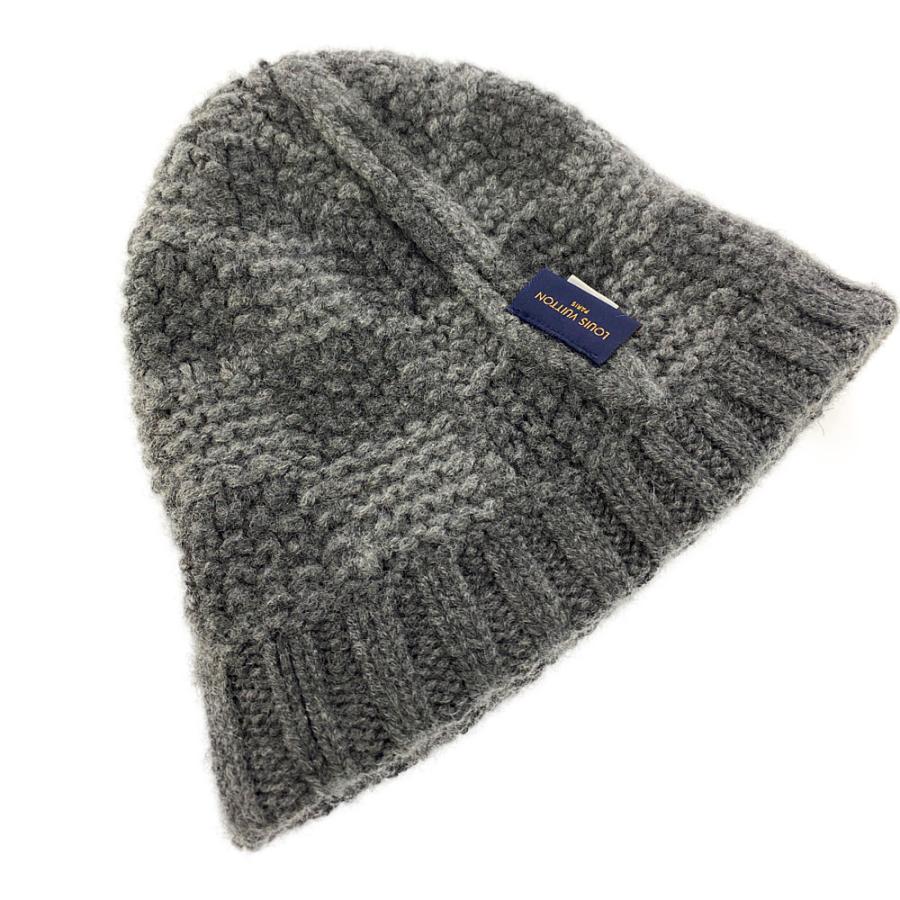 グレー カシミヤ ニット帽 LVロゴ グレー カシミヤ ニット帽 LVロゴ
