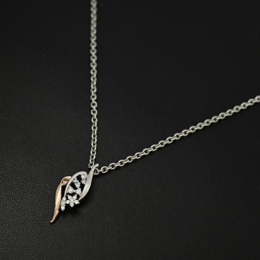 0.21ct/リーフモチーフ・ダイヤモンド ペンダントトップ/K18P+W/750,2 