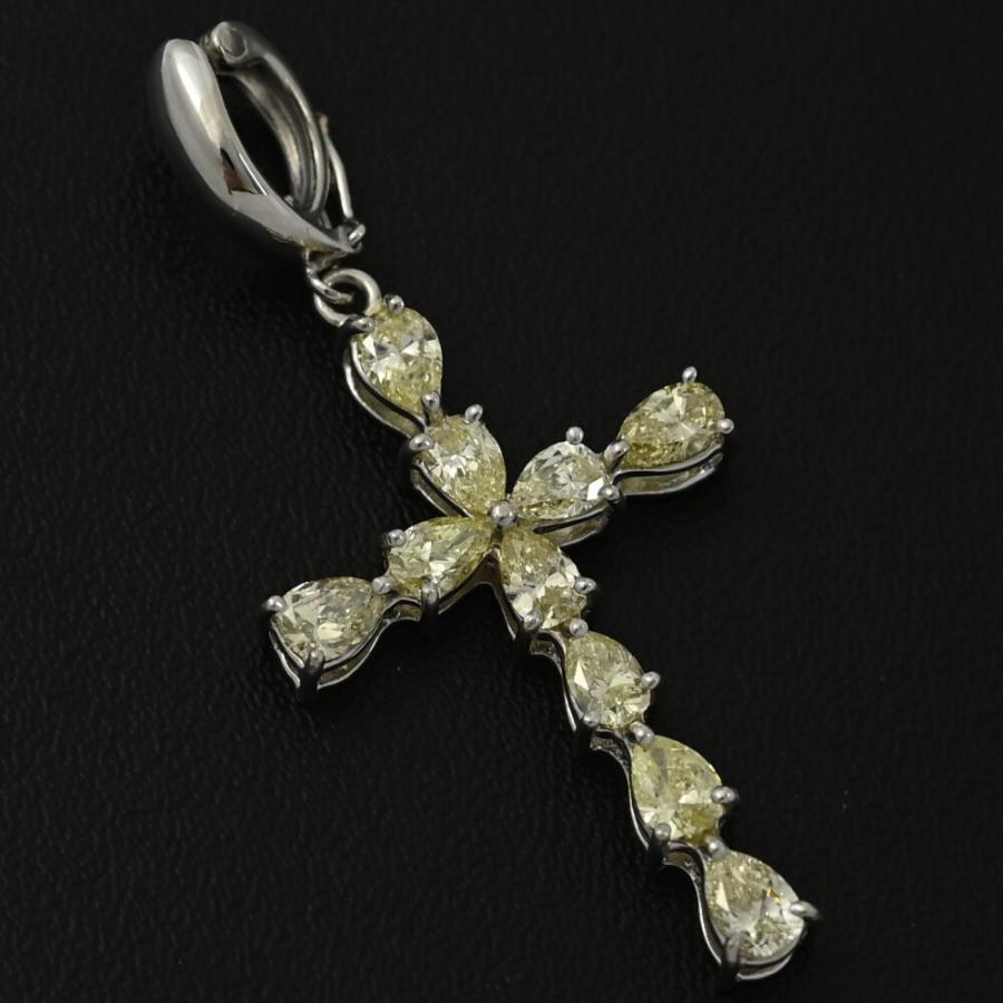 PT900天然ダイヤモンド0.50ctクロスデザインペンダントトップ 美品 1.57ct/クロスモチーフ 10P・イエローダイヤモンド ペンダントトップ