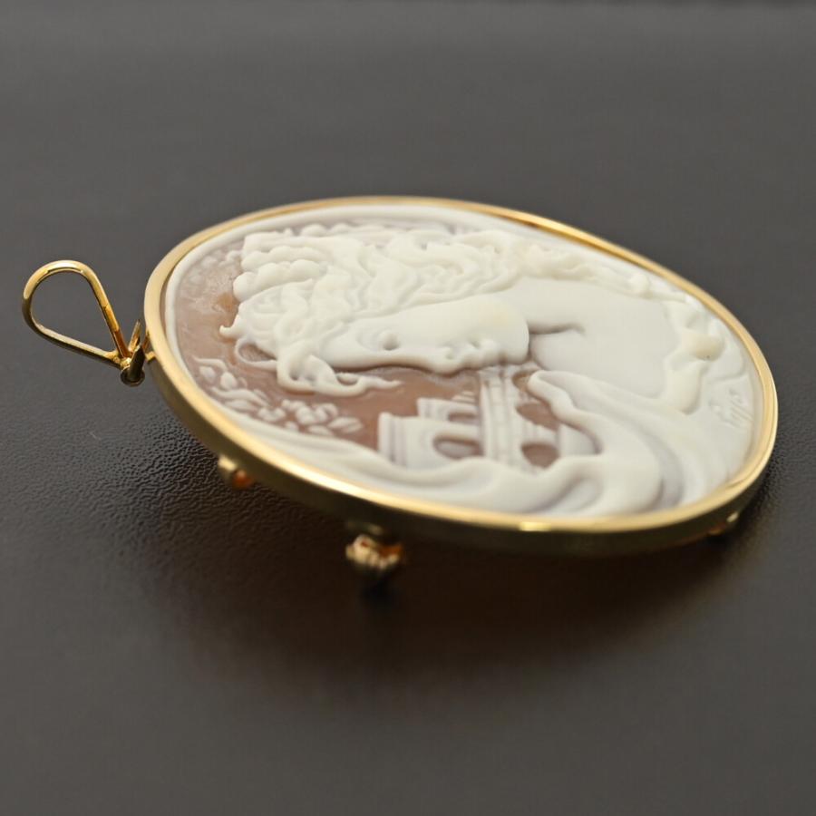 女性像・カメオ（シェル・ストーン）ペンダントトップ/K18YG/750-10.2g