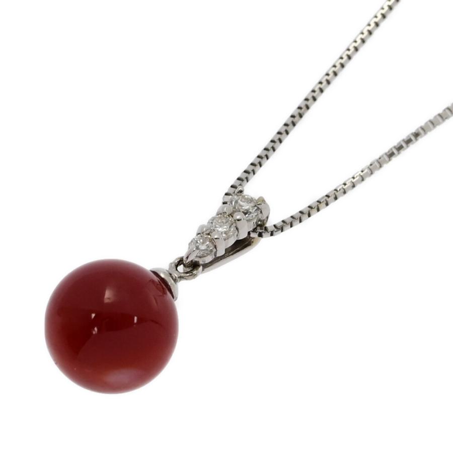 FD:0.1ct/赤珊瑚 1P・珊瑚 コーラル ダイヤモンド ネックレス 