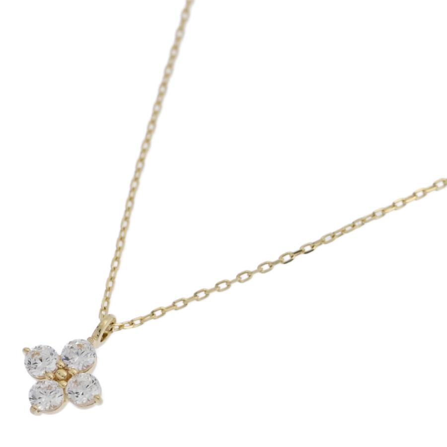 美品★4℃ K10 ジルコニア　フラワー ネックレス ペンダント 4℃ ヨンドシー フラワーモチーフ 4P・キュービックジルコニア