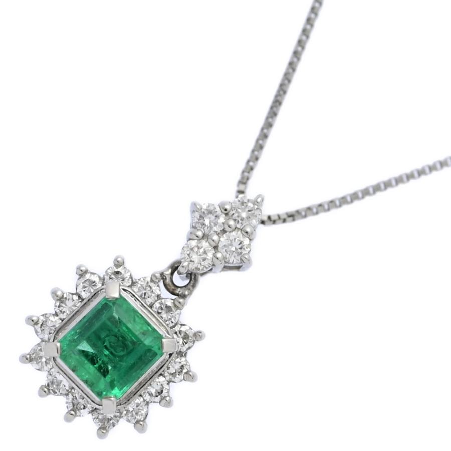 EM0.38ct 0.24ct 1粒 エメラルド ダイヤモンド 取り巻き ネックレス 