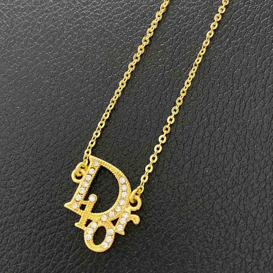 ディオール オブリークロゴプレート ラインストーン ペンダント ネックレス DIOR | プレート ペンダント ネックレス ディオール オブリーク 真鍮
