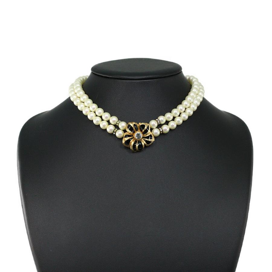 クリスチャンディオール ヴィンテージ フラワー 2連パールネックレス