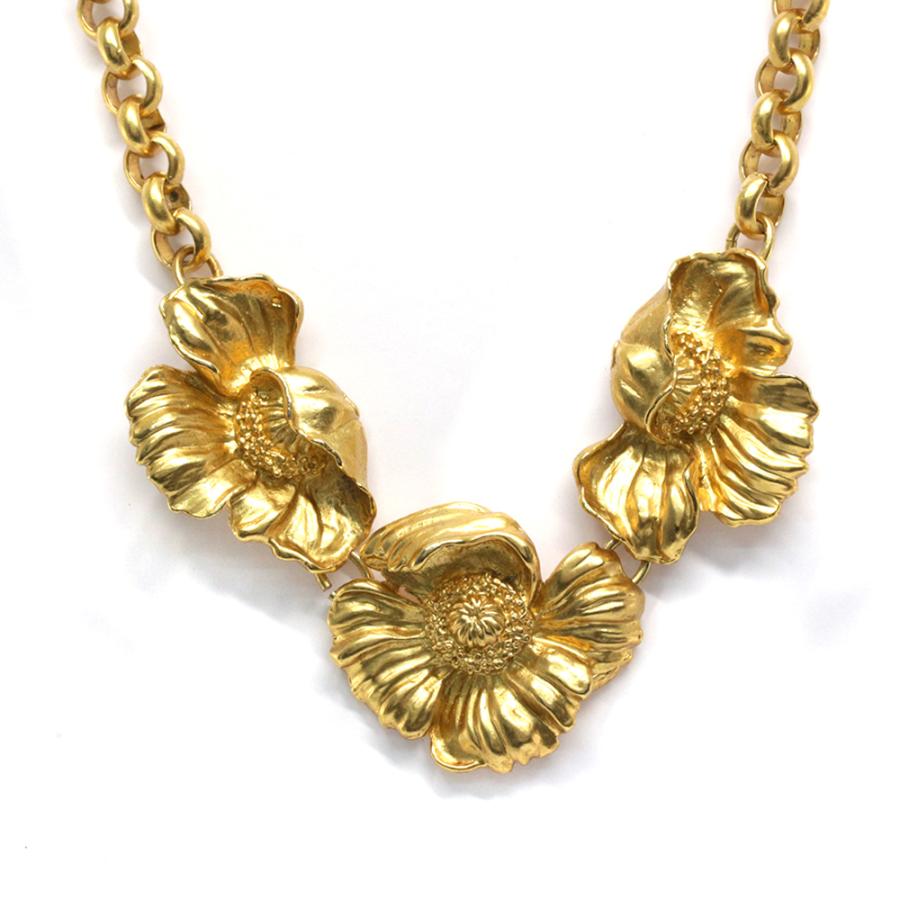 美品 KENZO ネックレス フラワー 花モチーフ ゴールドカラー ネックレス 美品】KENZO ケンゾー ヴィンテージフラワーネックレス マルチ